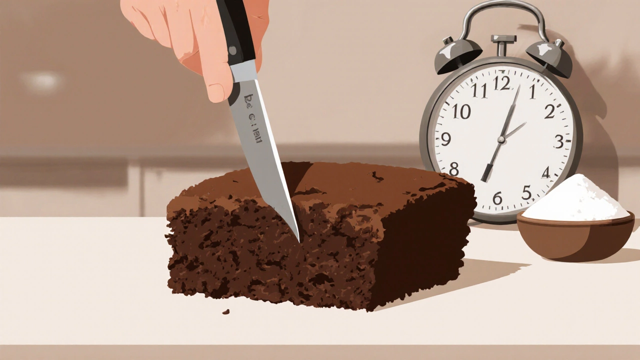 Cleanly sliced brownie showing a fudgy interior, cut perfectly after two hours of cooling.