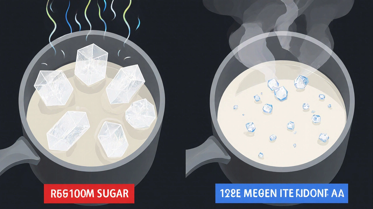 Scientific comparison of sugar crystal formation in regular milk versus evaporated milk.