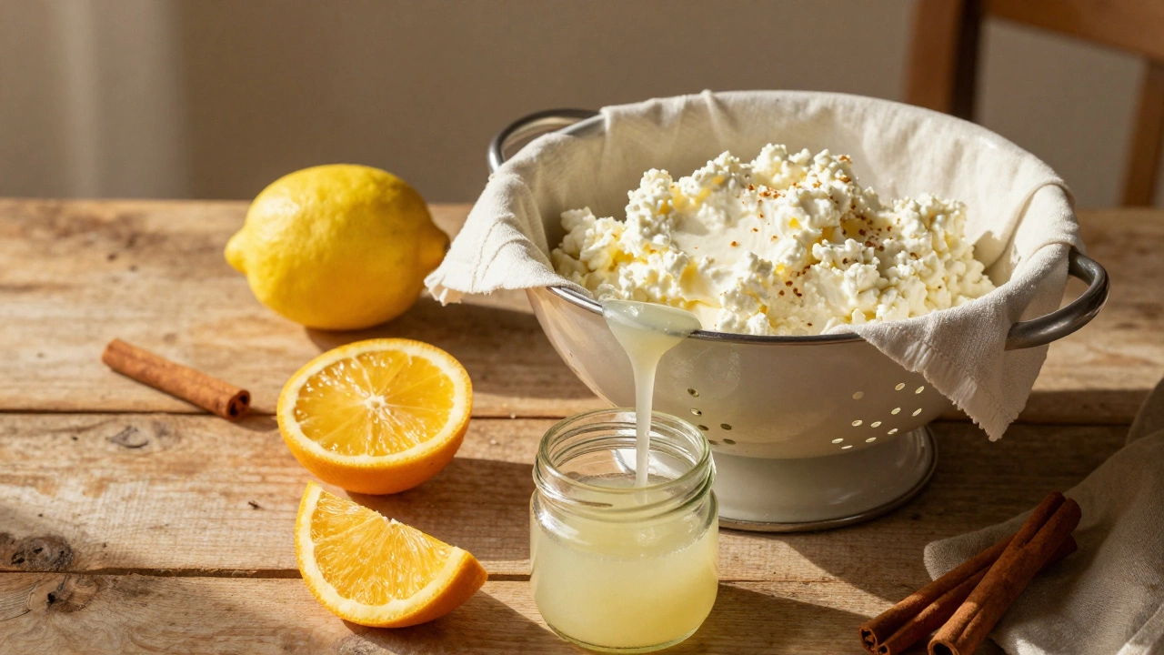 Drained ricotta cheese with lemons and spices