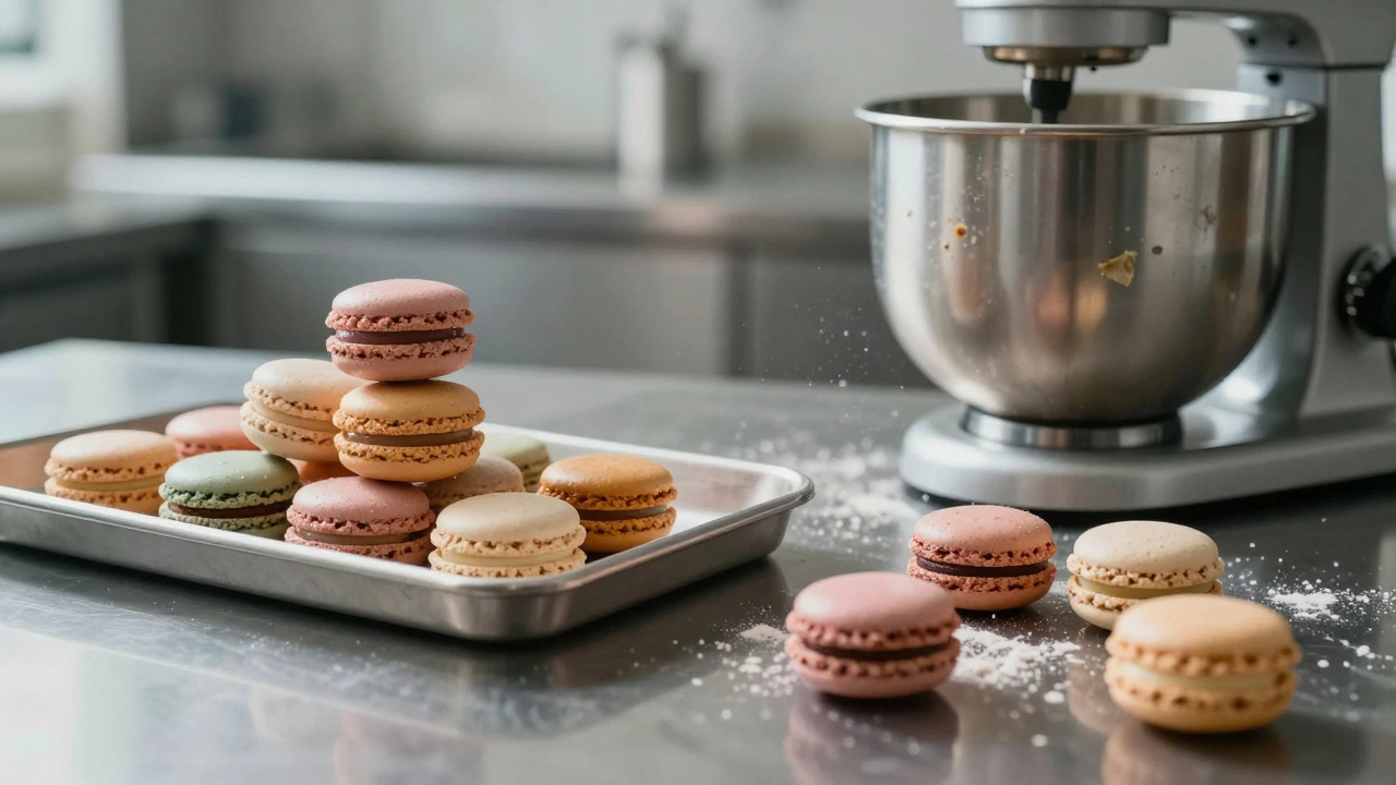 Split view showing safe vs contaminated macaron preparation environments