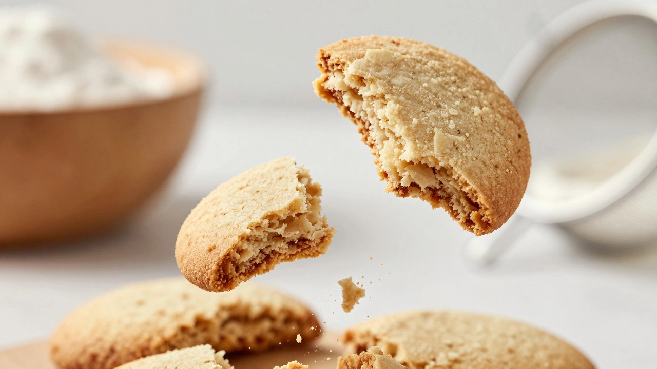 Close up of dry crumbly cookie breaking apart