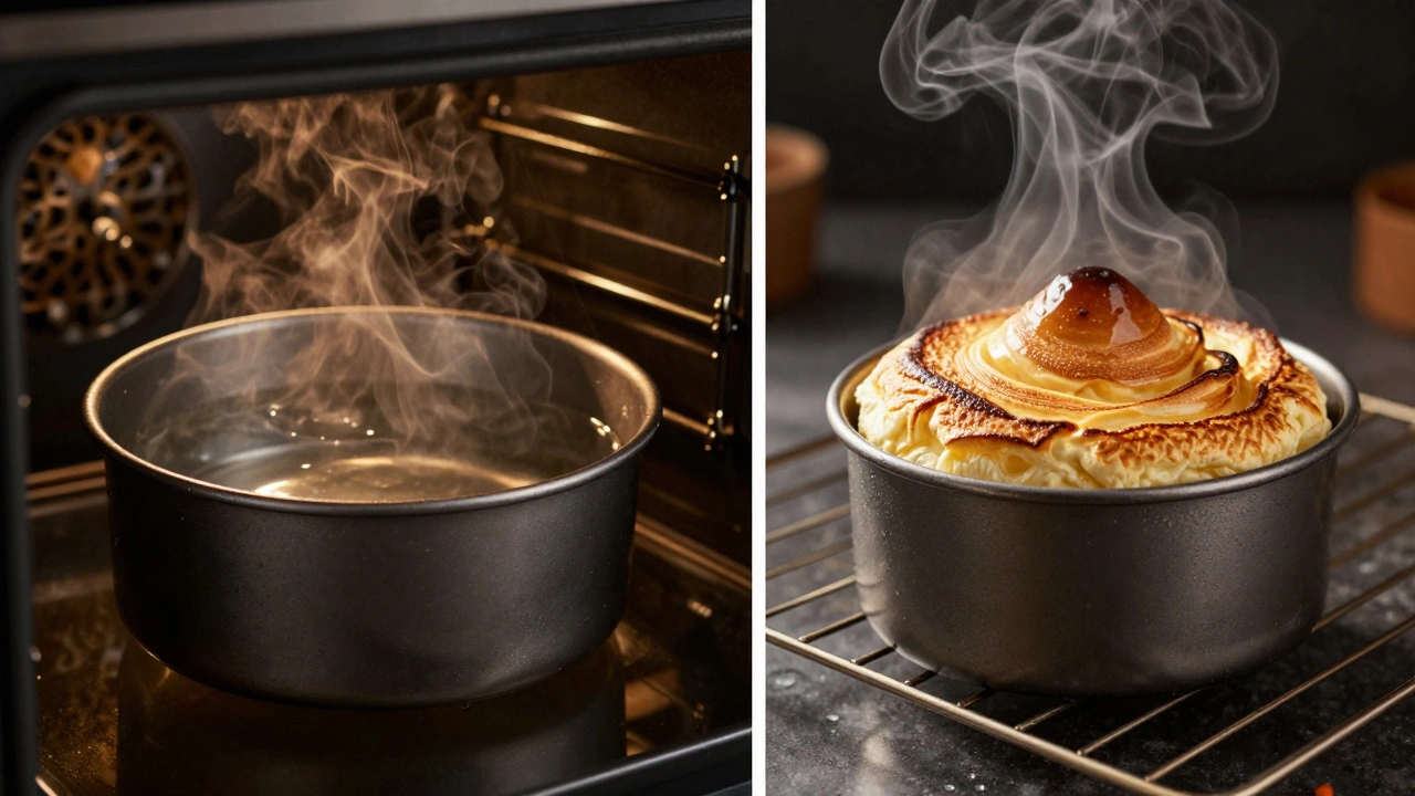 Comparison of cheesecake baking: water bath method vs direct oven heat