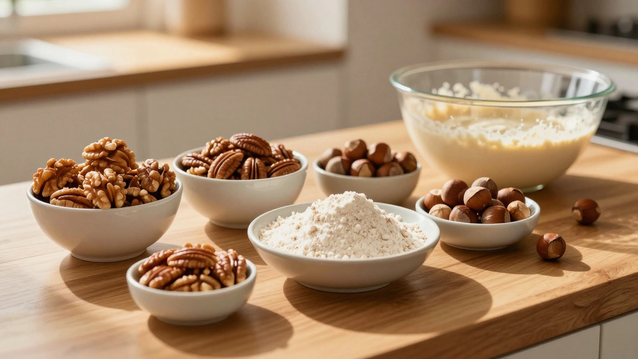 Vegan baking ingredients including walnuts and coconut flour