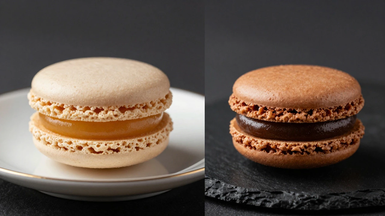 Side-by-side comparison of classic and innovative style macarons