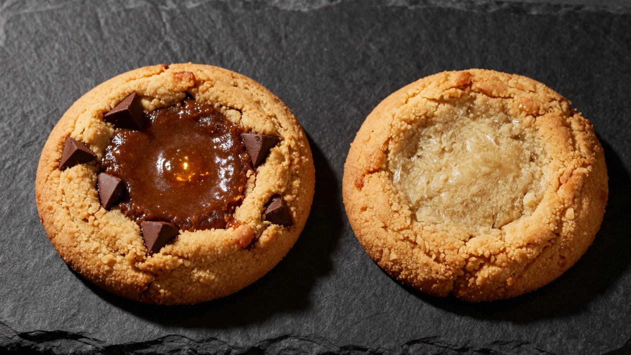 Comparison of a chewy butter cookie and a flat oil cookie