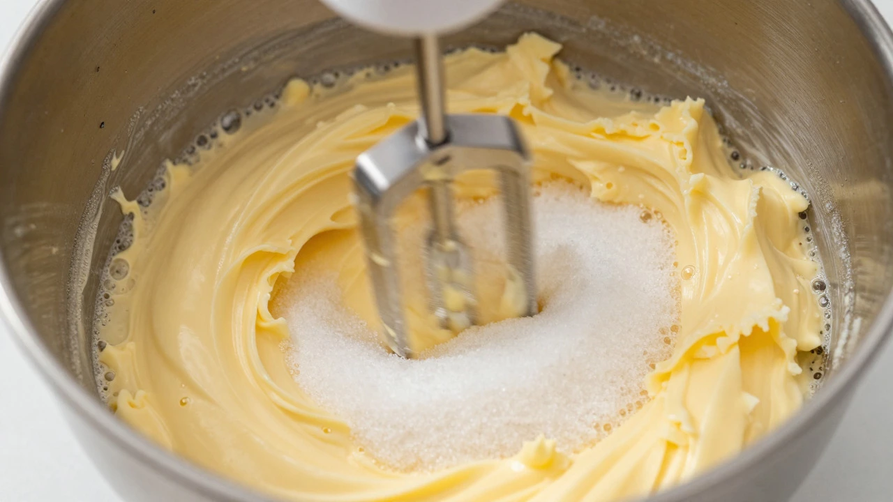 Creaming butter and sugar in a mixing bowl