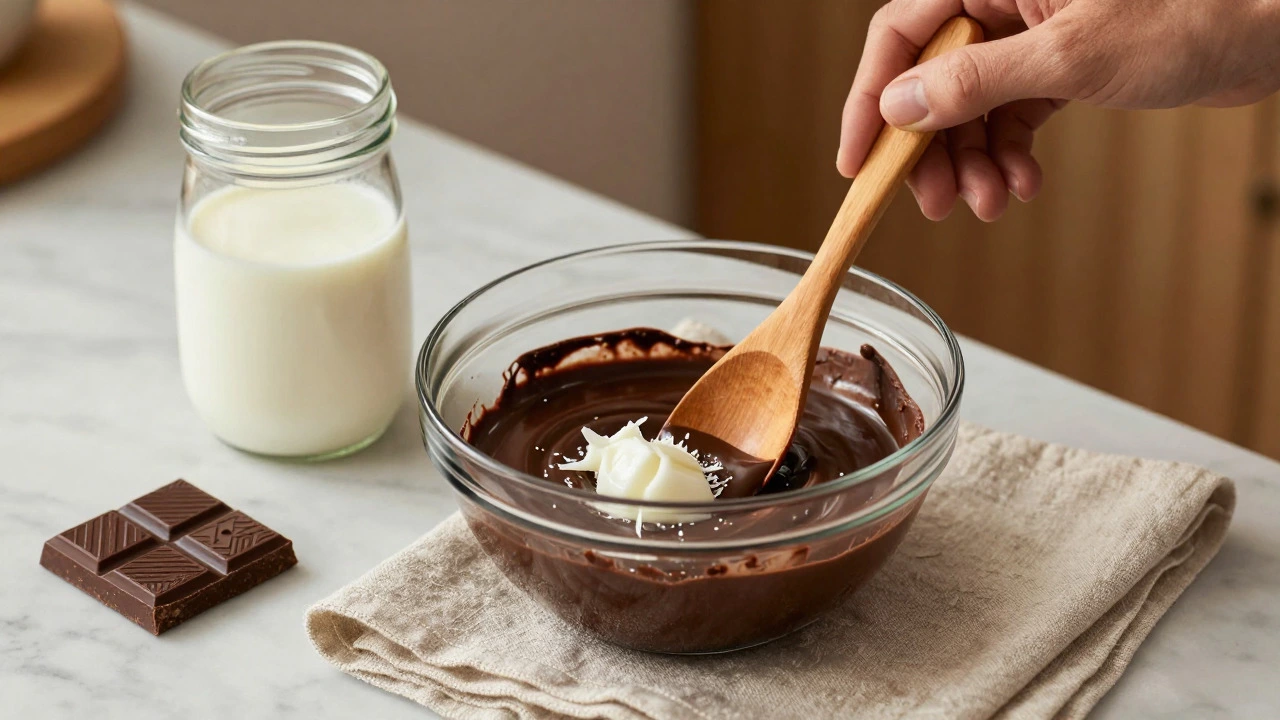 Ingredients for homemade vegan fudge with melted chocolate and coconut oil