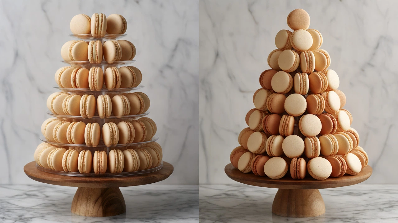Comparison of flat vs pyramid macaron towers