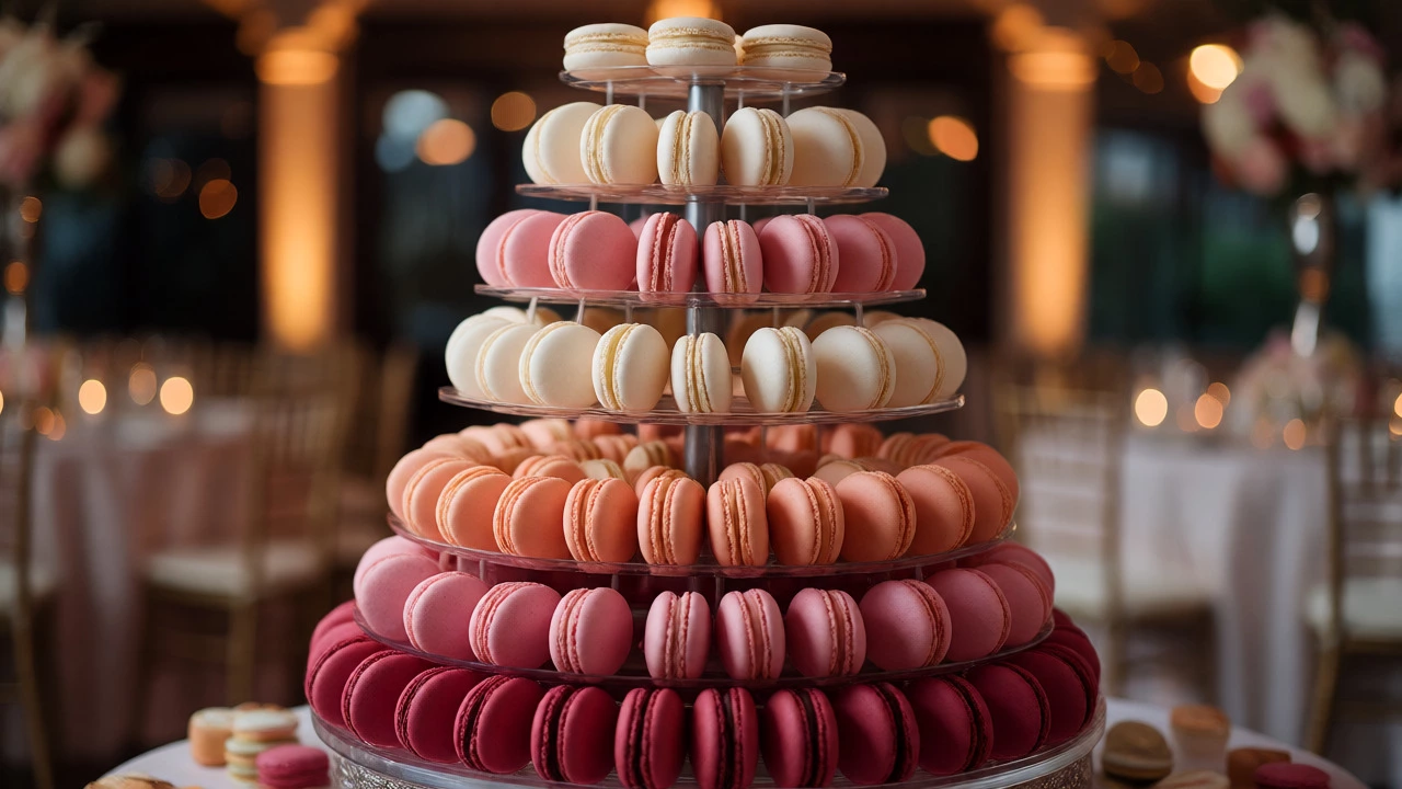 Lush pyramid-style macaron tower
