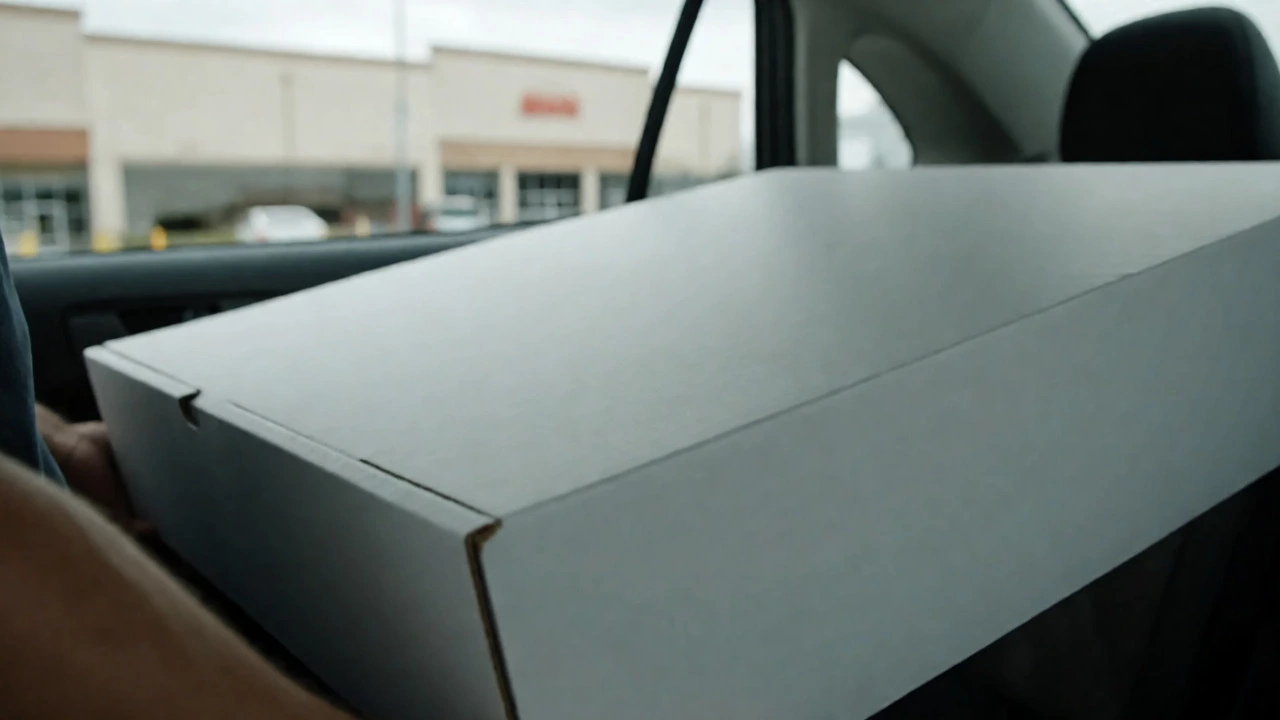 Transporting a boxed sheet cake in the back seat of a car